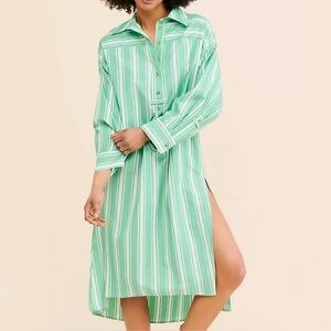 Anthropologie Shirt Dress Womens Petite L / XL Striped Cotton Tunic Oversized